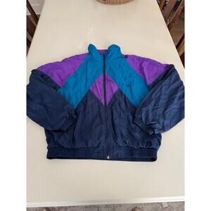 Vintage Blue Purple Nylon Windbreaker Pure Water Size Large 90's 80's Full Zip